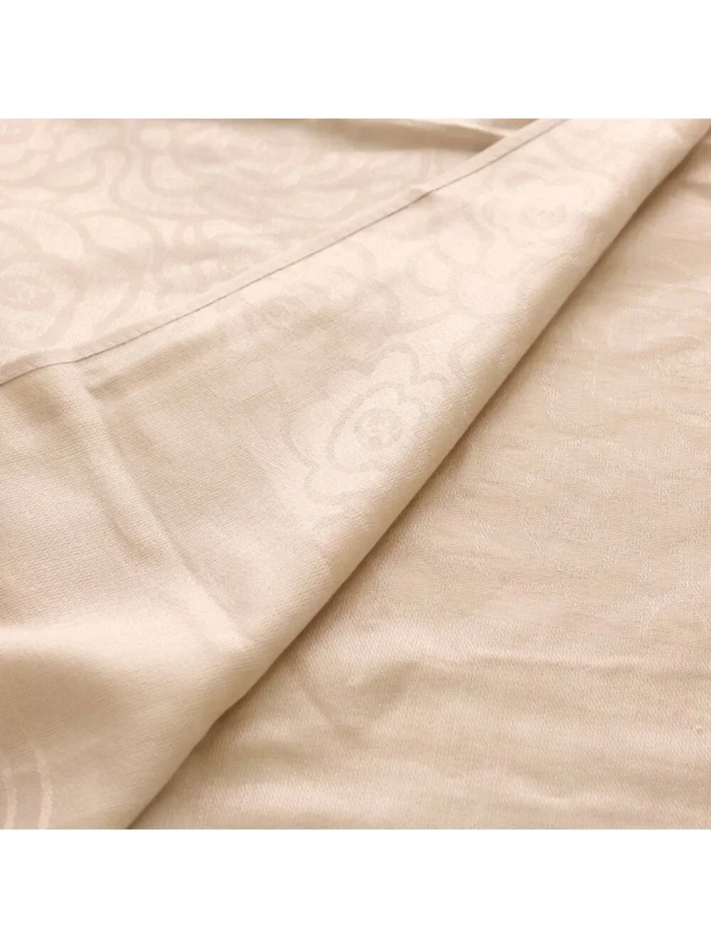 Chanel Camellia Silk Shawl Pink Beige Scarf
